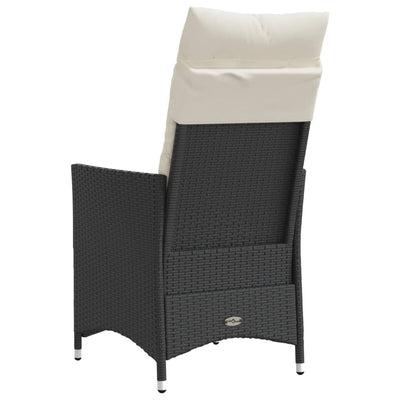 Reclining Garden Chair with Cushions Black Poly Rattan