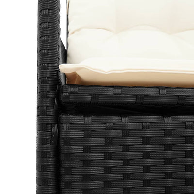 Reclining Garden Chair with Cushions Black Poly Rattan