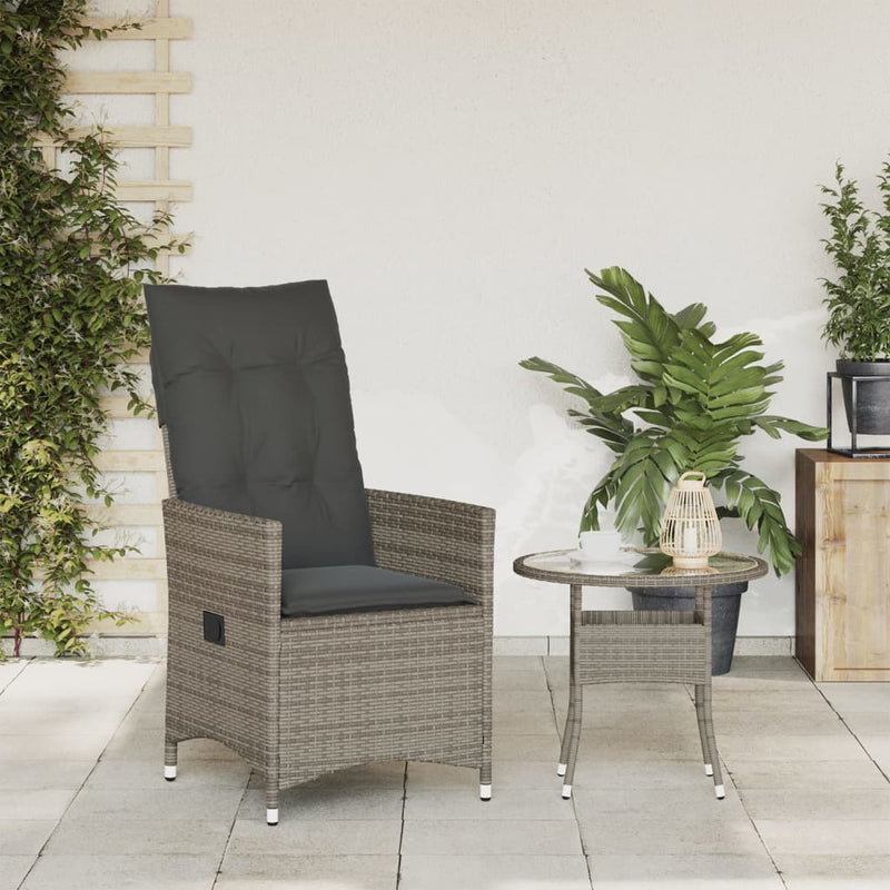 Reclining Garden Chair with Cushions Grey Poly Rattan