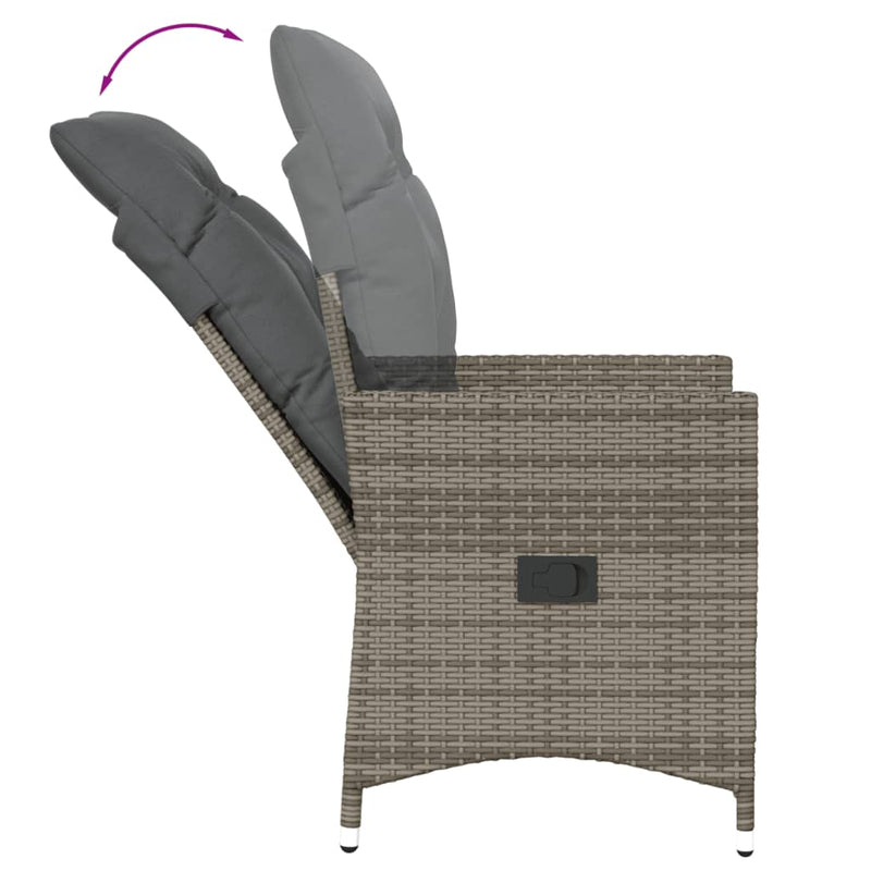 Reclining Garden Chair with Cushions Grey Poly Rattan