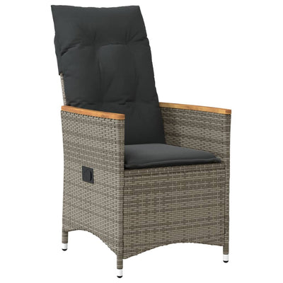 Reclining Garden Chair with Cushions Grey Poly Rattan