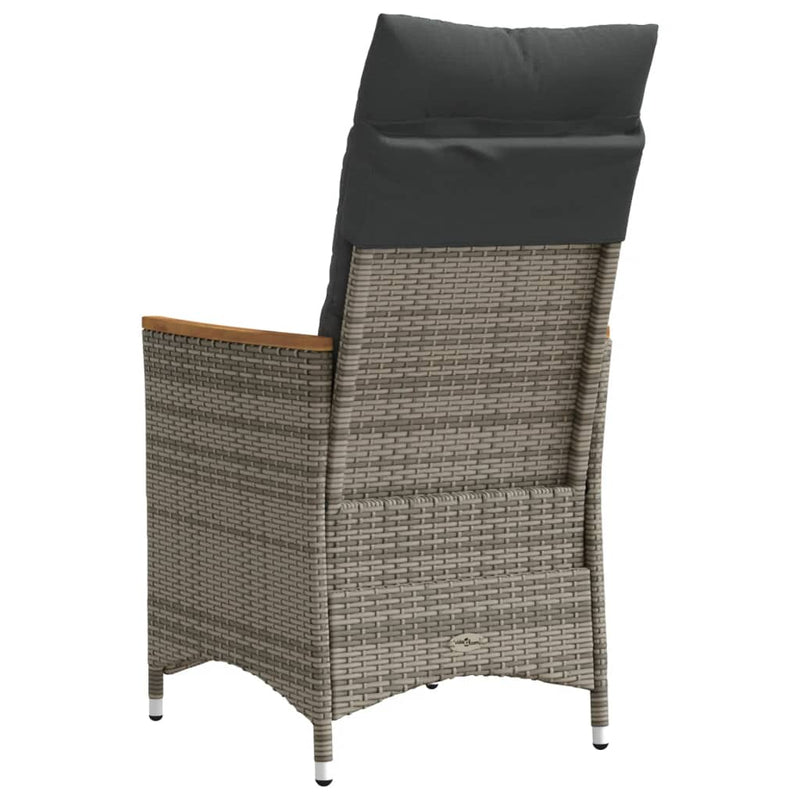 Reclining Garden Chair with Cushions Grey Poly Rattan