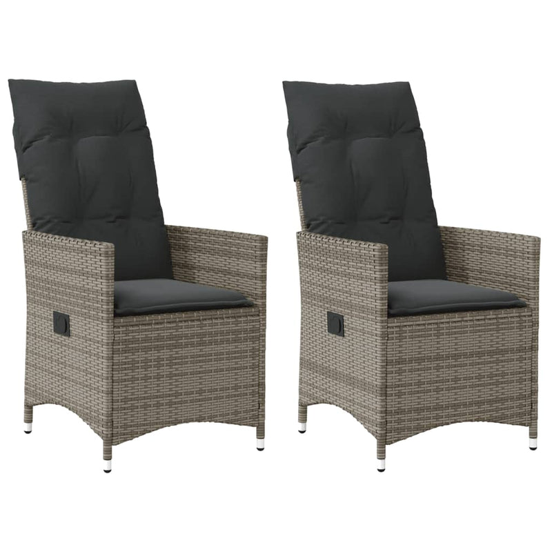 Reclining Garden Chairs 2 pcs with Cushions Grey Poly Rattan