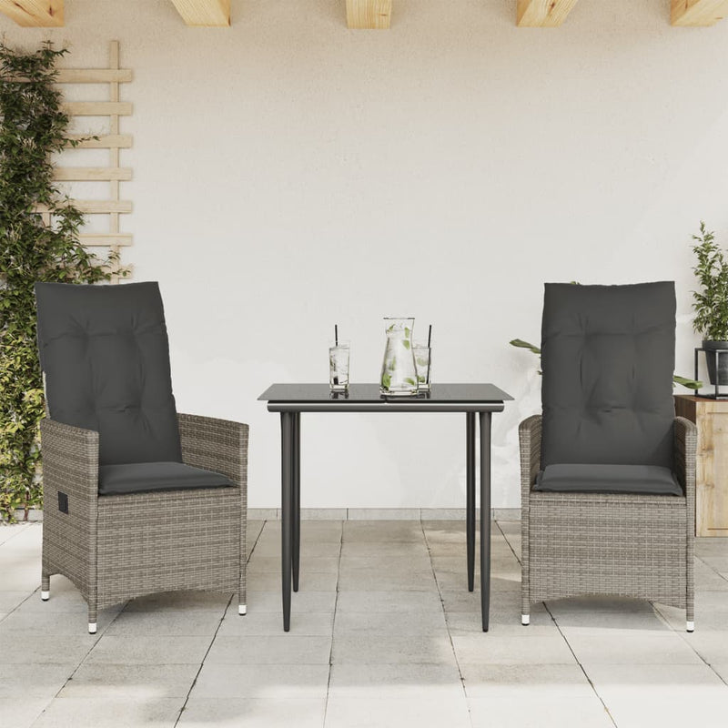 Reclining Garden Chairs 2 pcs with Cushions Grey Poly Rattan