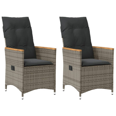 Reclining Garden Chairs 2 pcs with Cushions Grey Poly Rattan