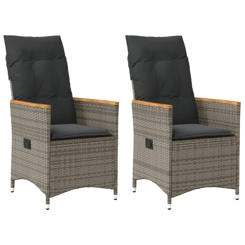 Reclining Garden Chairs 2 pcs with Cushions Grey Poly Rattan