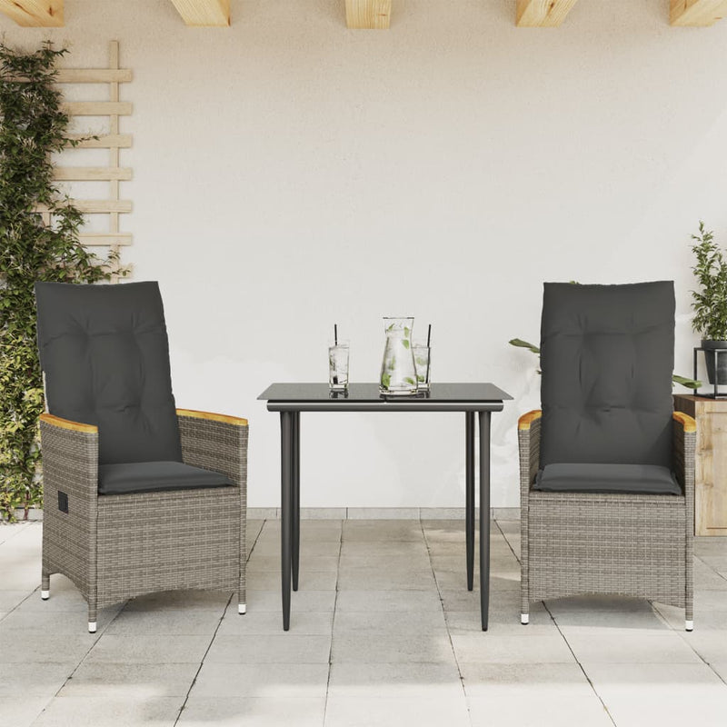 Reclining Garden Chairs 2 pcs with Cushions Grey Poly Rattan