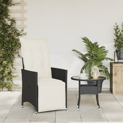 Reclining Garden Chair with Cushions Black Poly Rattan