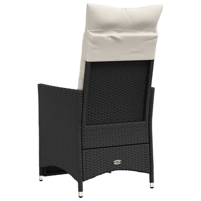 Reclining Garden Chair with Cushions Black Poly Rattan