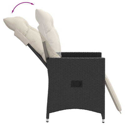 Reclining Garden Chair with Cushions Black Poly Rattan