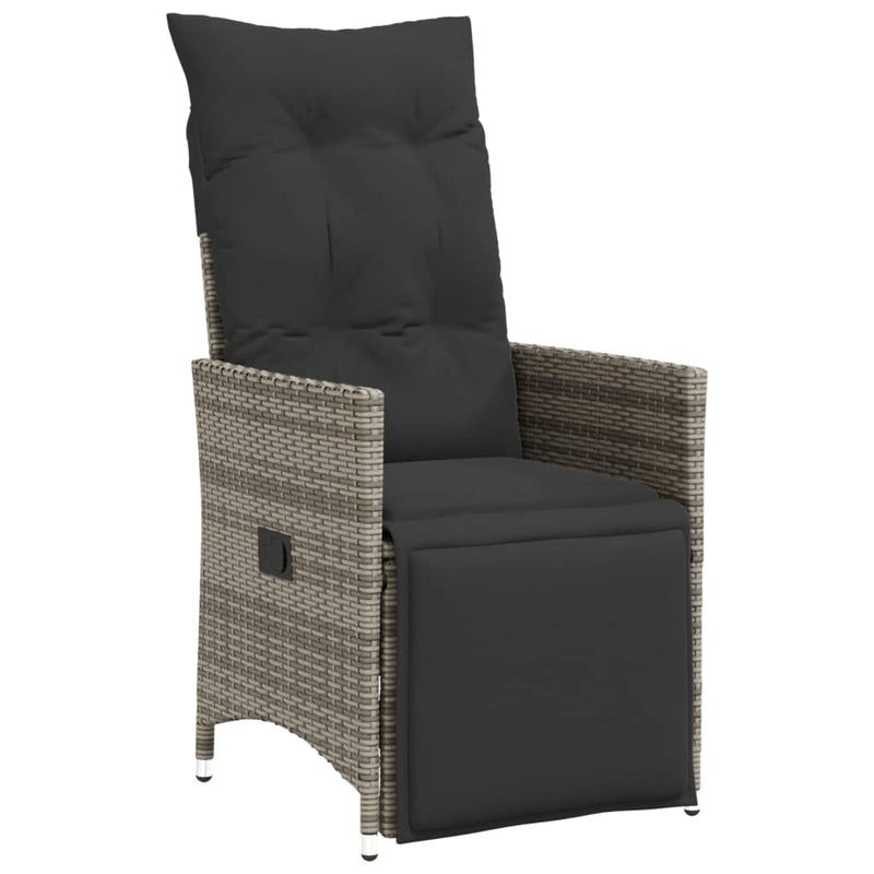 Reclining Garden Chair with Cushions Grey Poly Rattan