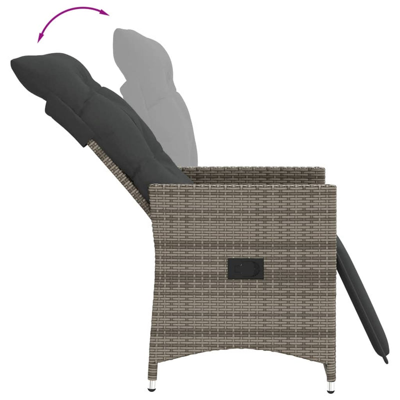 Reclining Garden Chair with Cushions Grey Poly Rattan