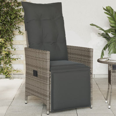 Reclining Garden Chair with Cushions Grey Poly Rattan