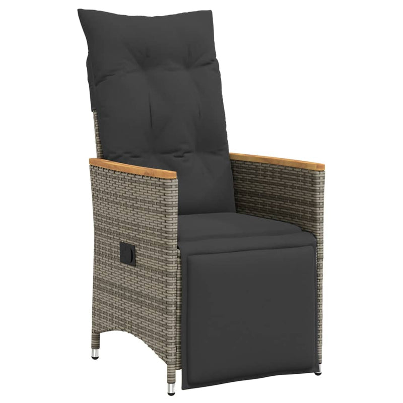 Reclining Garden Chair with Cushions Grey Poly Rattan