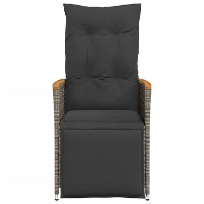 Reclining Garden Chair with Cushions Grey Poly Rattan