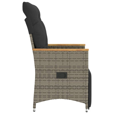 Reclining Garden Chair with Cushions Grey Poly Rattan