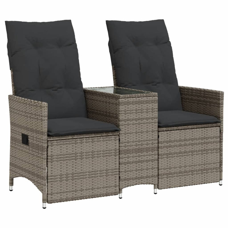 Reclining Garden Sofa 2-Seater with Table Grey Poly Rattan