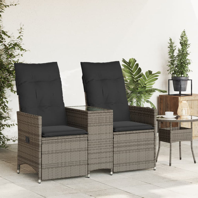 Reclining Garden Sofa 2-Seater with Table Grey Poly Rattan