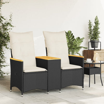 Reclining Garden Sofa 2-Seater with Table Black Poly Rattan