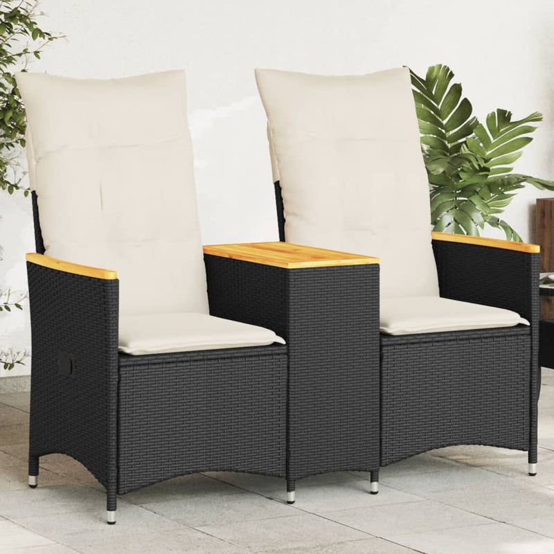 Reclining Garden Sofa 2-Seater with Table Black Poly Rattan