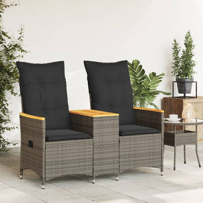 Reclining Garden Sofa 2-Seater with Table Grey Poly Rattan