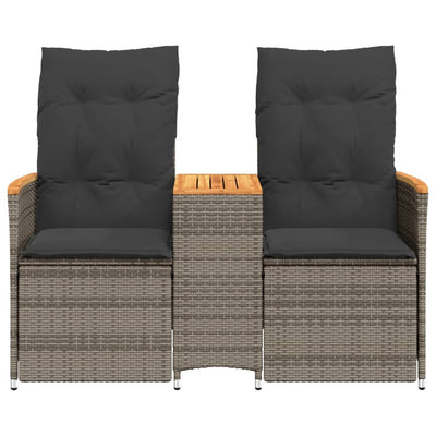 Reclining Garden Sofa 2-Seater with Table Grey Poly Rattan