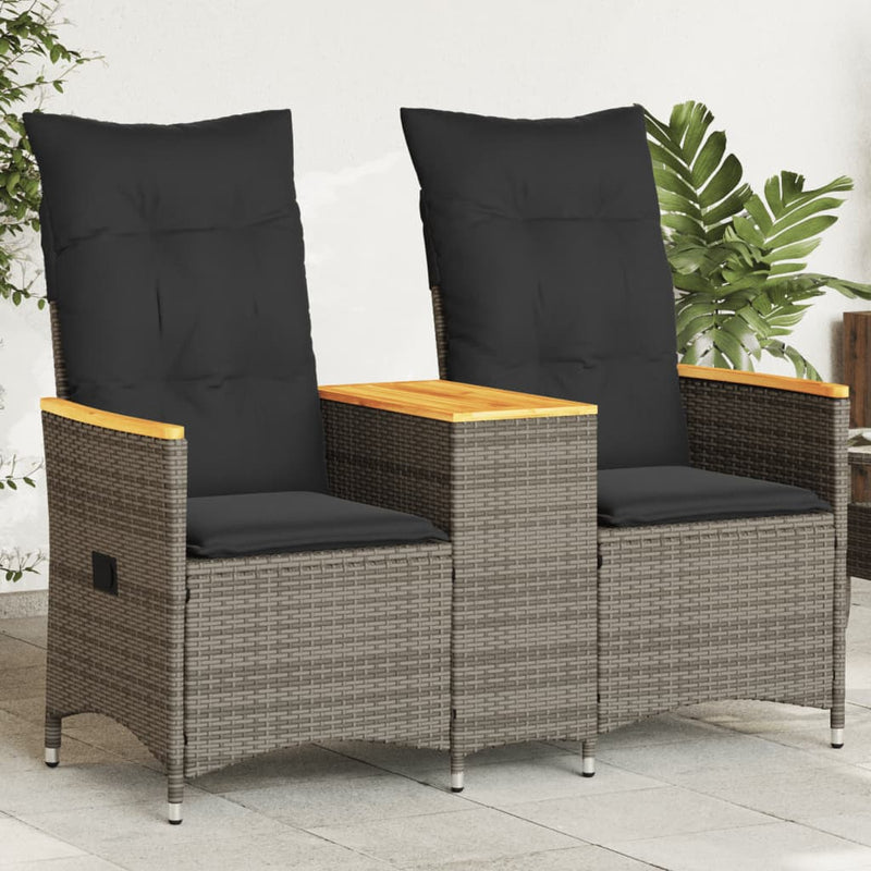 Reclining Garden Sofa 2-Seater with Table Grey Poly Rattan