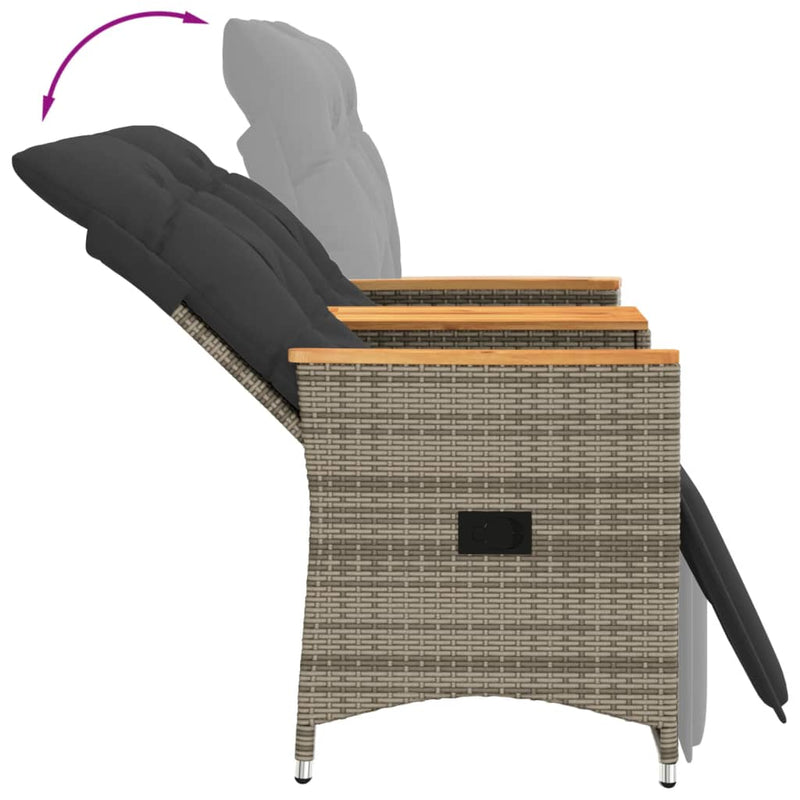 Reclining Garden Sofa 2-Seater with Table Grey Poly Rattan