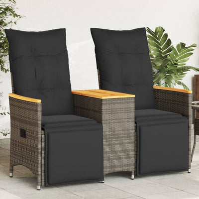 Reclining Garden Sofa 2-Seater with Table Grey Poly Rattan