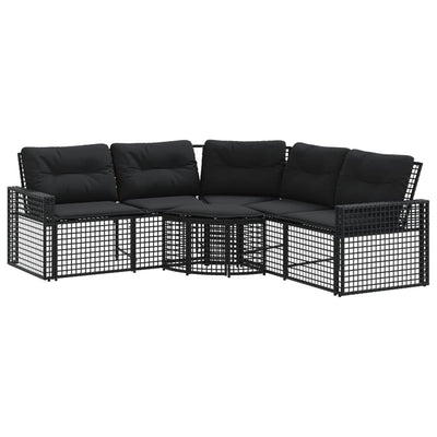 Garden Sofa with Cushions and Footstool L-Shaped Black Poly Rattan