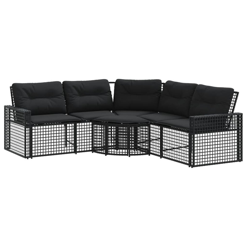 Garden Sofa with Cushions and Footstool L-Shaped Black Poly Rattan