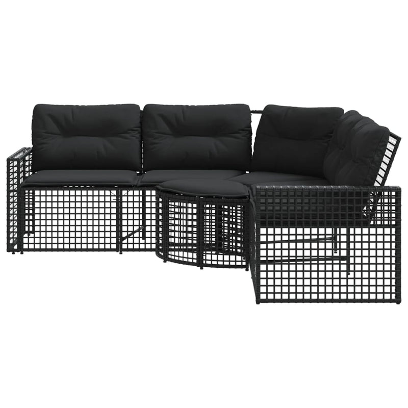 Garden Sofa with Cushions and Footstool L-Shaped Black Poly Rattan