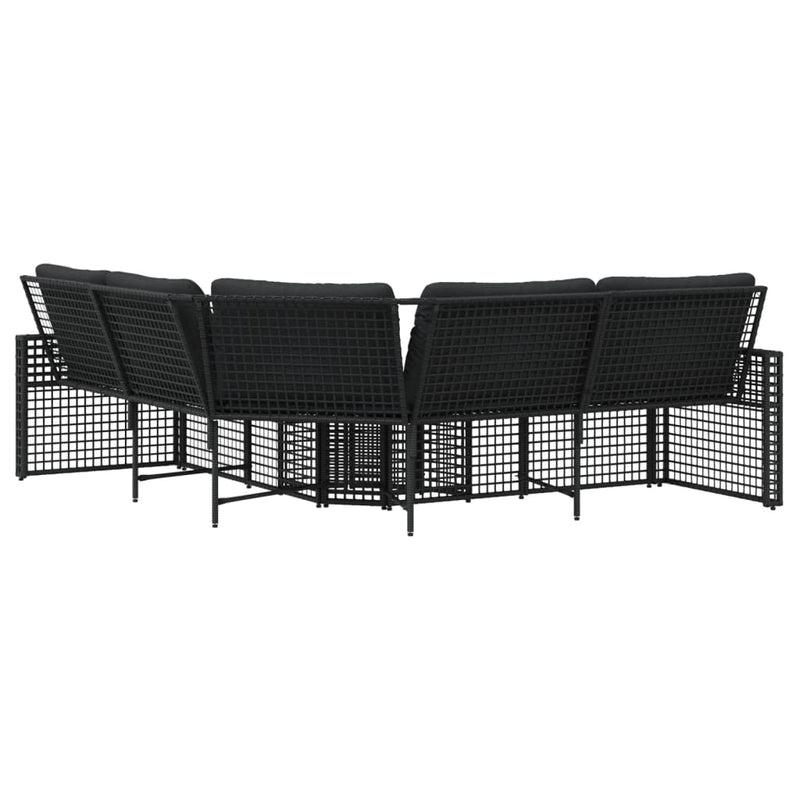 Garden Sofa with Cushions and Footstool L-Shaped Black Poly Rattan