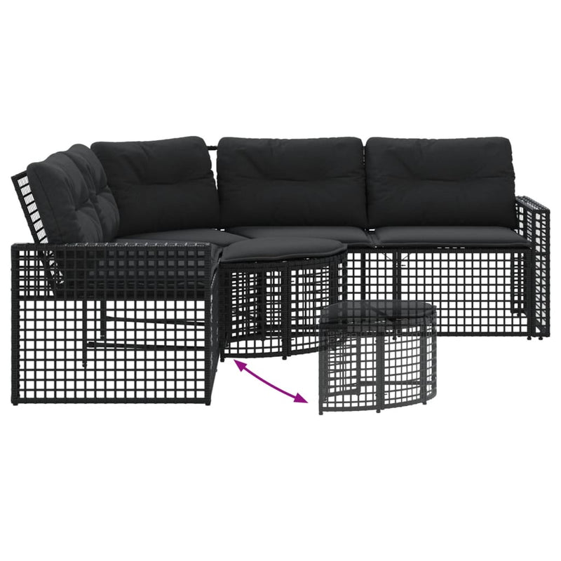 Garden Sofa with Cushions and Footstool L-Shaped Black Poly Rattan