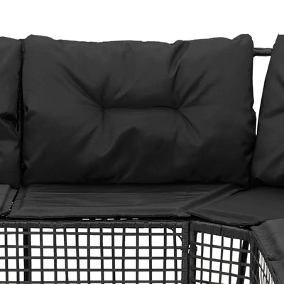 Garden Sofa with Cushions and Footstool L-Shaped Black Poly Rattan