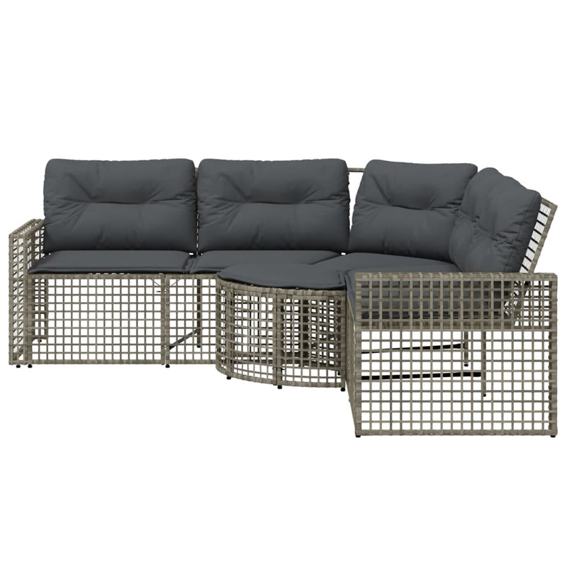 Garden Sofa with Cushions and Footstool L-Shaped Grey Poly Rattan