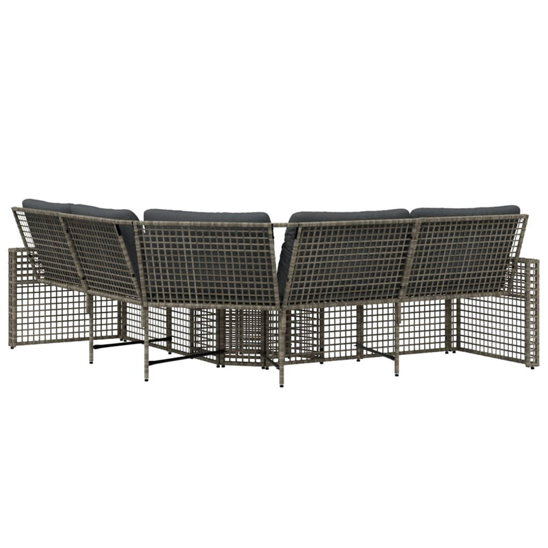 Garden Sofa with Cushions and Footstool L-Shaped Grey Poly Rattan