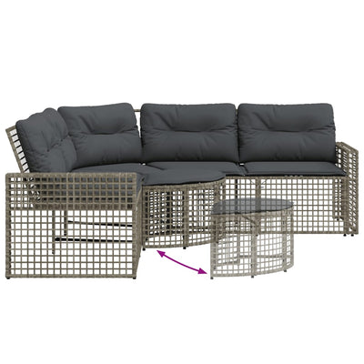 Garden Sofa with Cushions and Footstool L-Shaped Grey Poly Rattan