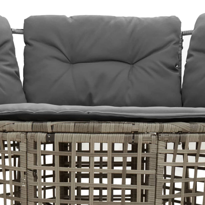 Garden Sofa with Cushions and Footstool L-Shaped Grey Poly Rattan