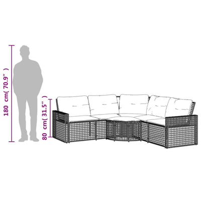 Garden Sofa with Cushions and Footstool L-Shaped Grey Poly Rattan