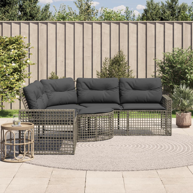 Garden Sofa with Cushions and Footstool L-Shaped Grey Poly Rattan