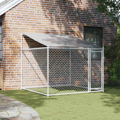 Dog Cage with Roof and Door Grey 2x2x2 m Galvanised Steel