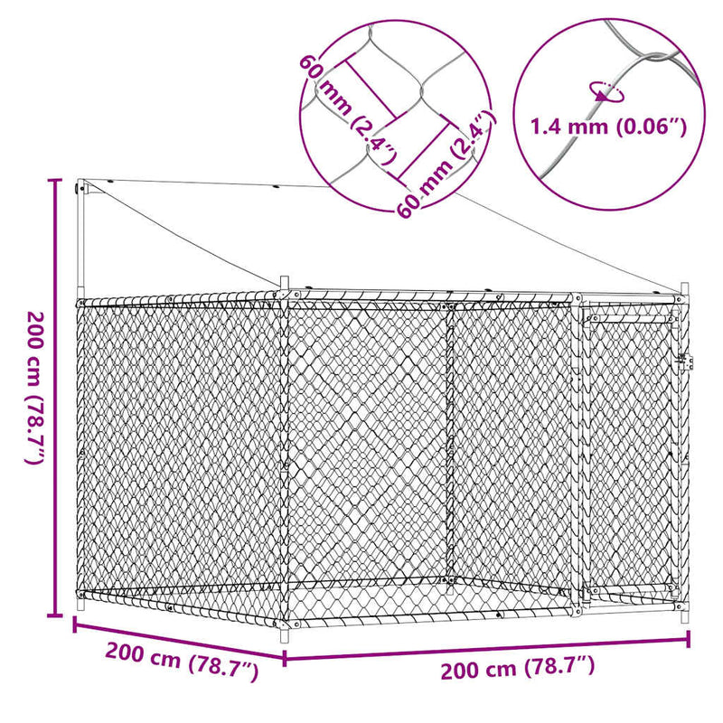 Dog Cage with Roof and Door Grey 2x2x2 m Galvanised Steel