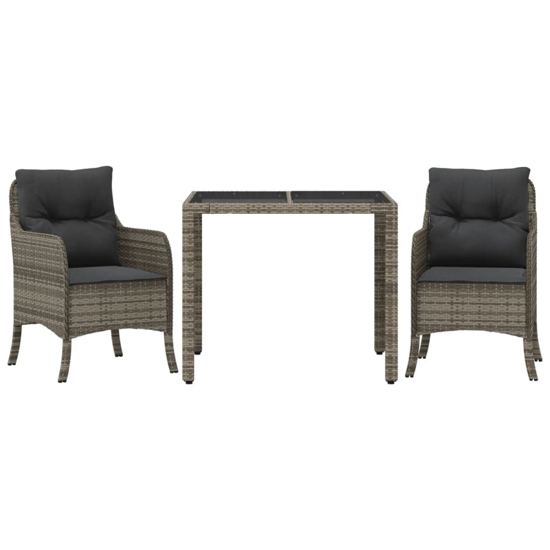 3 Piece Garden Dining Set with Cushions Grey Poly Rattan