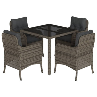 5 Piece Garden Dining Set with Cushions Grey Poly Rattan