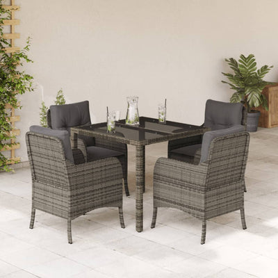 5 Piece Garden Dining Set with Cushions Grey Poly Rattan