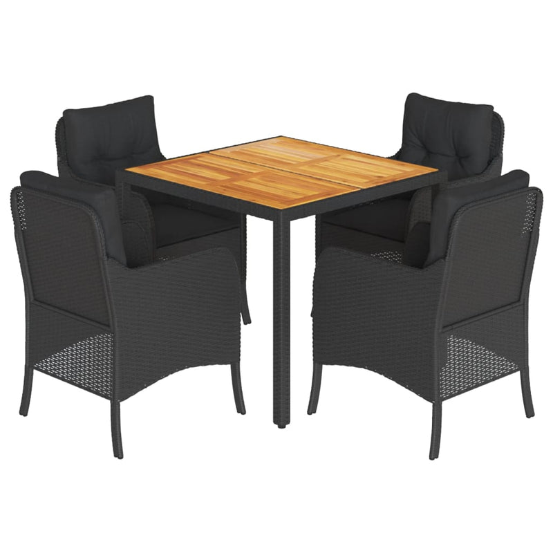 5 Piece Garden Dining Set with Cushions Black Poly Rattan