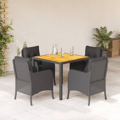 5 Piece Garden Dining Set with Cushions Black Poly Rattan