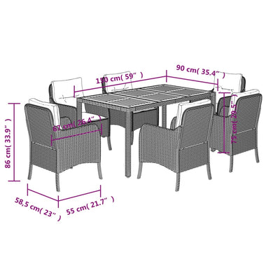 7 Piece Garden Dining Set with Cushions Black Poly Rattan