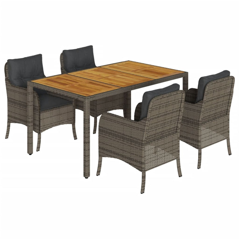 5 Piece Garden Dining Set with Cushions Grey Poly Rattan